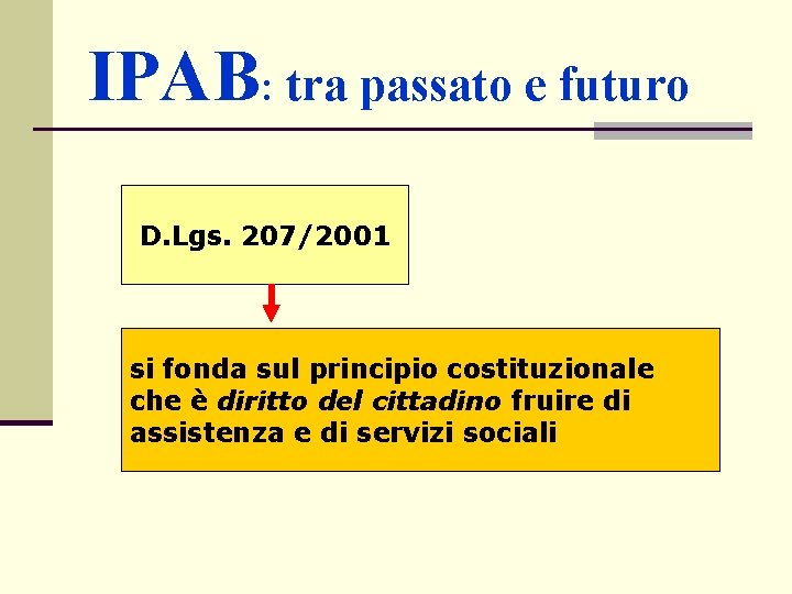 IPAB: tra passato e futuro D. Lgs. 207/2001 si fonda sul principio costituzionale che