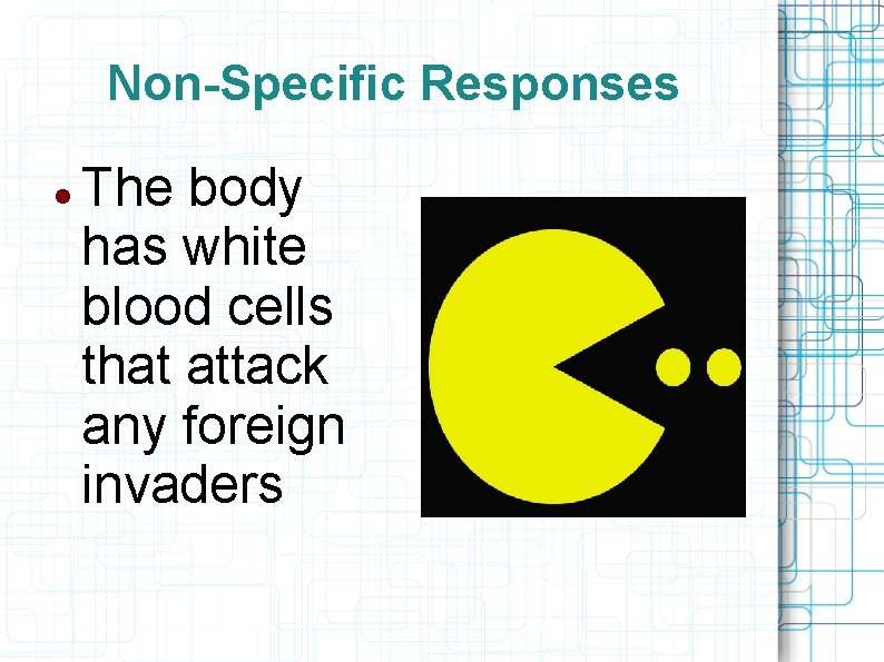 Non-Specific Responses The body has white blood cells that attack any foreign invaders 