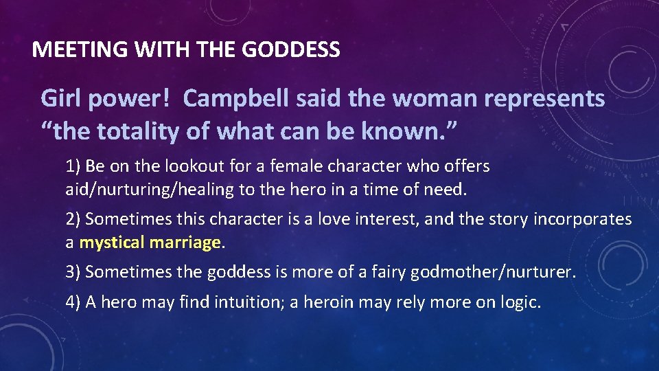 MEETING WITH THE GODDESS Girl power! Campbell said the woman represents “the totality of