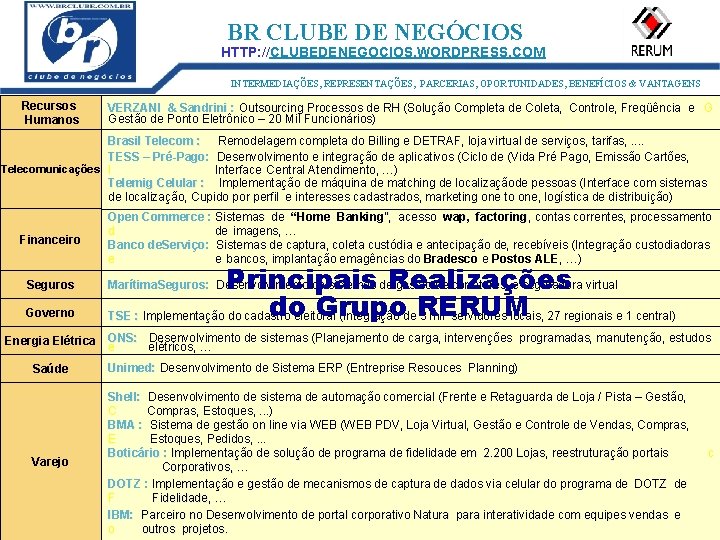 ID: 1273 BR CLUBE DE NEGÓCIOS HTTP: //CLUBEDENEGOCIOS. WORDPRESS. COM INTERMEDIAÇÕES, REPRESENTAÇÕES, PARCERIAS, OPORTUNIDADES,