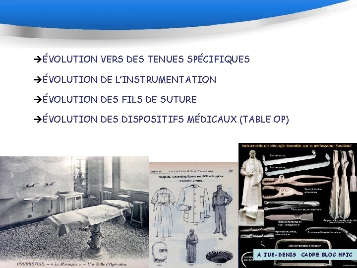 èÉVOLUTION VERS DES TENUES SPÉCIFIQUES èÉVOLUTION DE L’INSTRUMENTATION èÉVOLUTION DES FILS DE SUTURE èÉVOLUTION