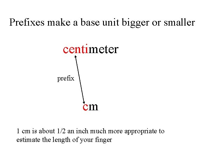 Prefixes make a base unit bigger or smaller centimeter prefix cm 1 cm is
