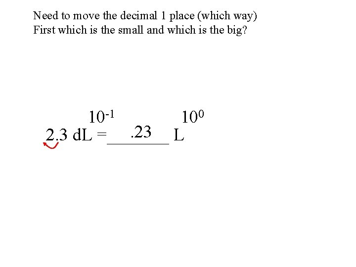 Need to move the decimal 1 place (which way) First which is the small