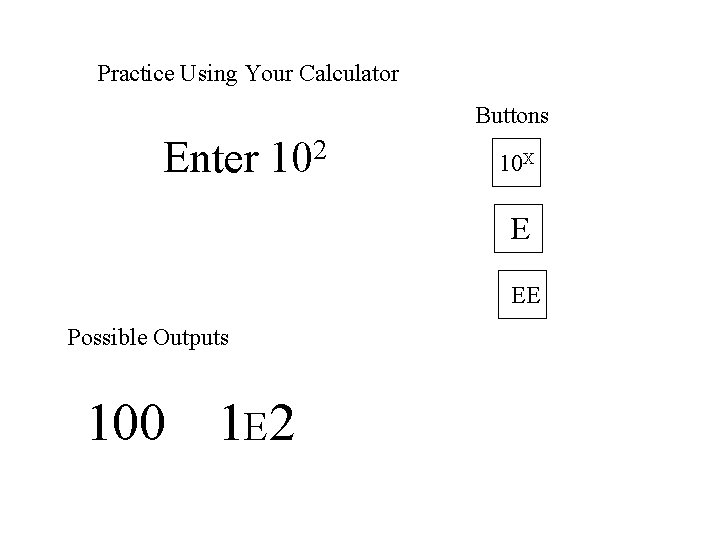 Practice Using Your Calculator Buttons Enter 2 10 10 X E EE Possible Outputs