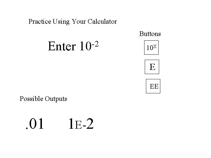 Practice Using Your Calculator Buttons Enter -2 10 10 X E EE Possible Outputs