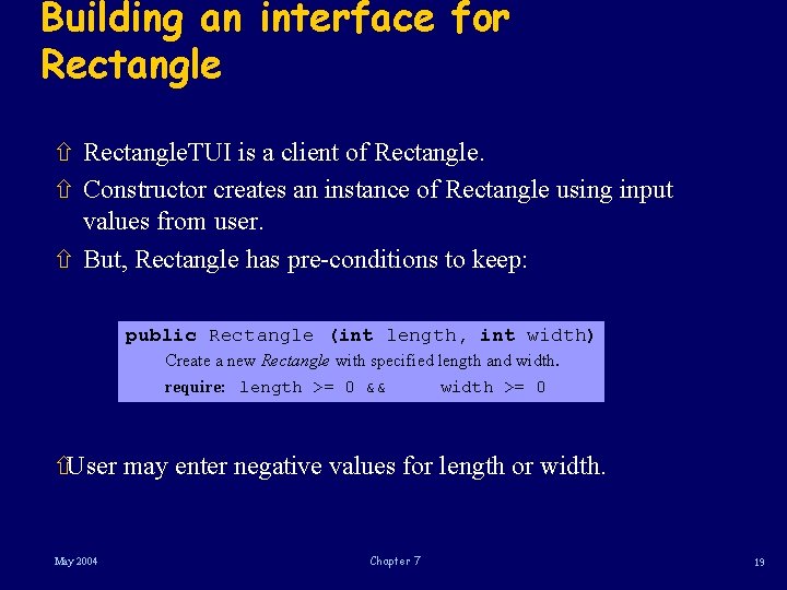Building an interface for Rectangle ñ Rectangle. TUI is a client of Rectangle. ñ