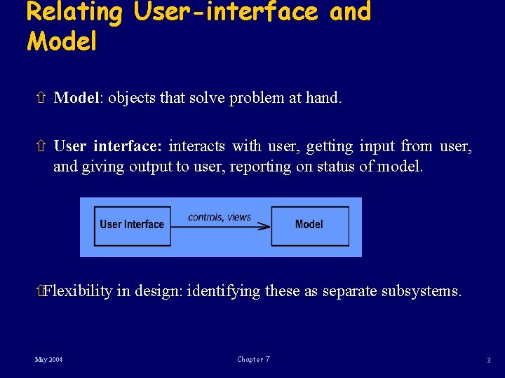 Relating User-interface and Model ñ Model: objects that solve problem at hand. ñ User