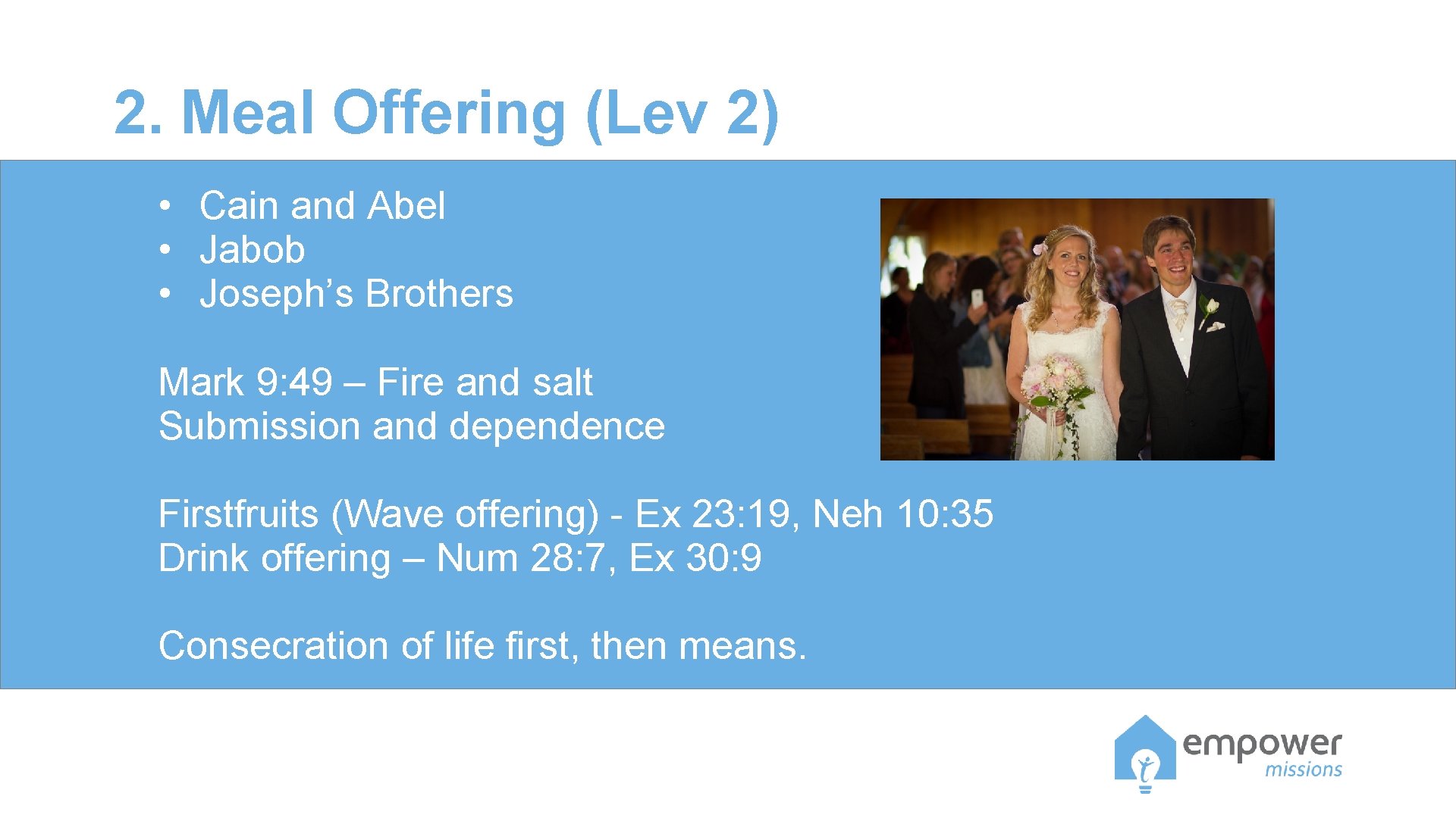 2. Meal Offering (Lev 2) • Cain and Abel • Jabob • Joseph’s Brothers