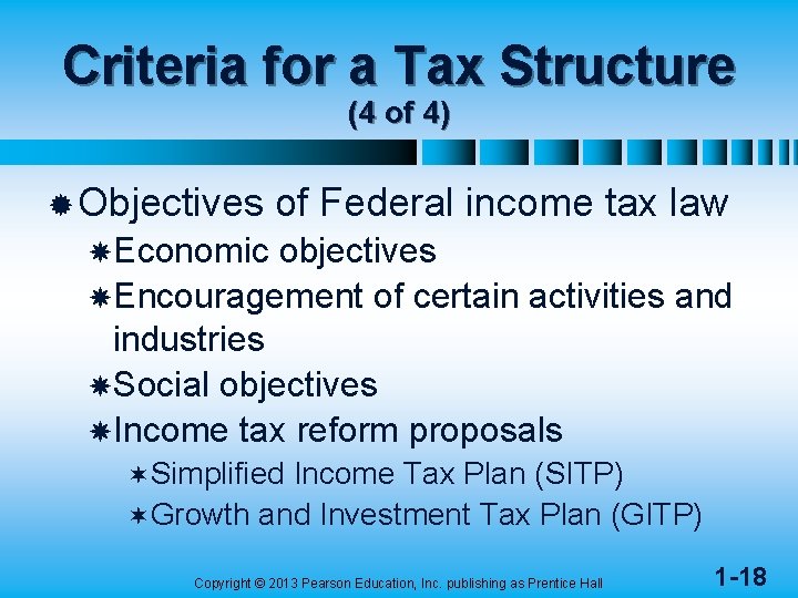 Criteria for a Tax Structure (4 of 4) ® Objectives of Federal income tax