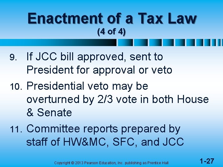 Enactment of a Tax Law (4 of 4) If JCC bill approved, sent to