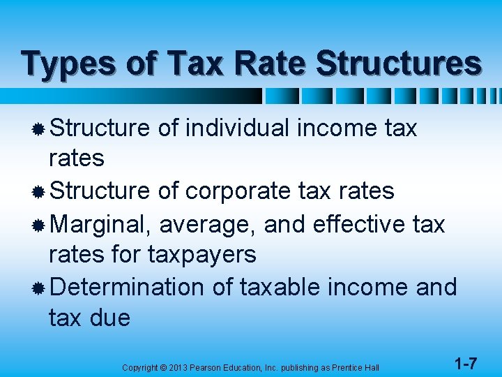 Types of Tax Rate Structures ® Structure of individual income tax rates ® Structure