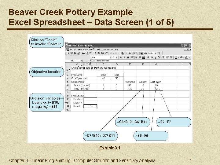 Beaver Creek Pottery Example Excel Spreadsheet – Data Screen (1 of 5) Exhibit 3.