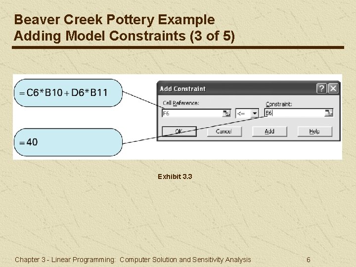 Beaver Creek Pottery Example Adding Model Constraints (3 of 5) Exhibit 3. 3 Chapter