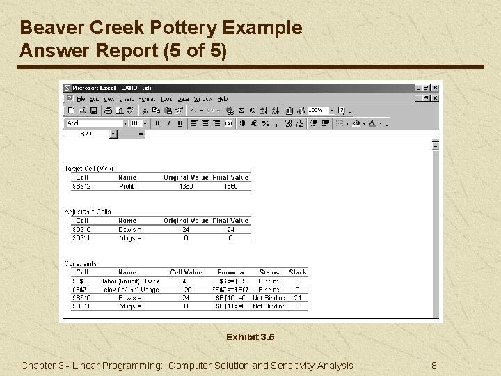 Beaver Creek Pottery Example Answer Report (5 of 5) Exhibit 3. 5 Chapter 3