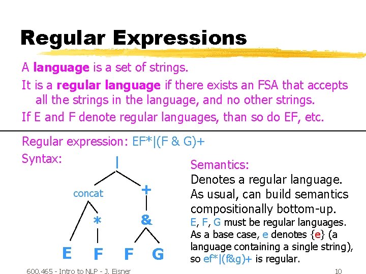 Regular Expressions A language is a set of strings. It is a regular language
