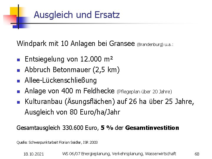 Ausgleich und Ersatz Windpark mit 10 Anlagen bei Gransee n n n (Brandenburg) u.