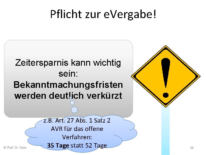 Pflicht zur e. Vergabe! Zeitersparnis kann wichtig sein: Bekanntmachungsfristen werden deutlich verkürzt © Prof.