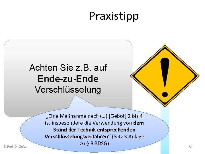 Praxistipp Achten Sie z. B. auf Ende-zu-Ende Verschlüsselung © Prof. Dr. Zeiss „Eine Maßnahme