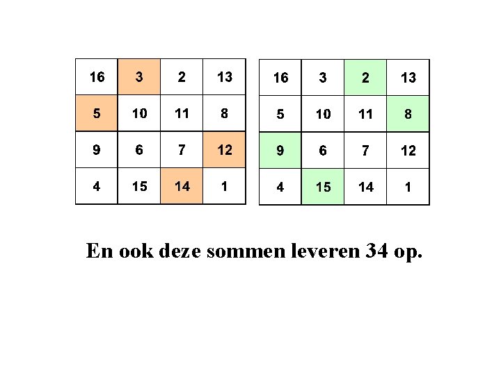 En ook deze sommen leveren 34 op. 