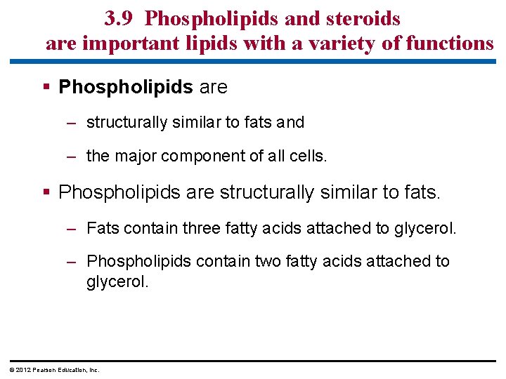 3. 9 Phospholipids and steroids are important lipids with a variety of functions §