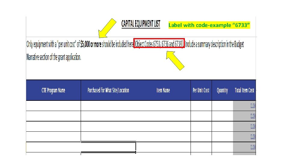 Label with code-example “ 6733” 