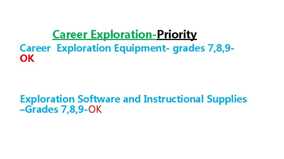 Career Exploration-Priority Career Exploration Equipment- grades 7, 8, 9 OK Exploration Software and Instructional