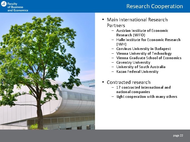 Research Cooperation • Main International Research Partners ‒ Austrian Institute of Economic Research (WIFO)