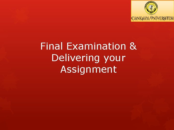 Final Examination & Delivering your Assignment 