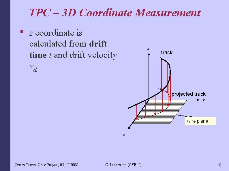 TPC – 3 D Coordinate Measurement § z coordinate is calculated from drift time