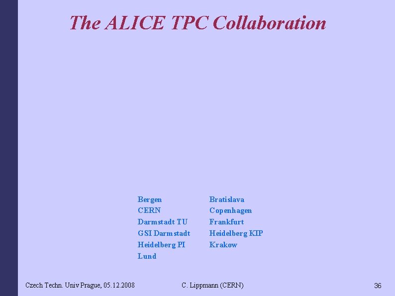 The ALICE TPC Collaboration Bergen CERN Darmstadt TU GSI Darmstadt Heidelberg PI Lund Czech