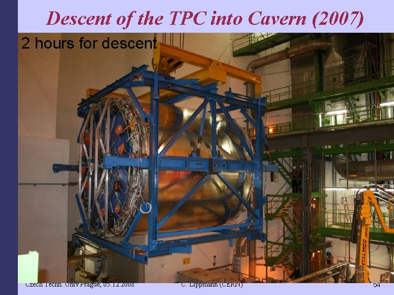 Descent of the TPC into Cavern (2007) 2 hours for descent Czech Techn. Univ