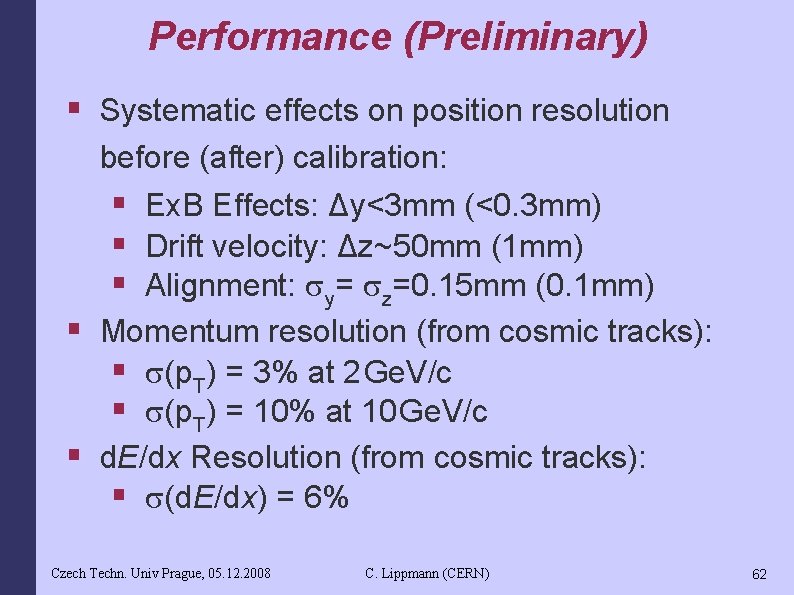 Performance (Preliminary) § Systematic effects on position resolution before (after) calibration: § Ex. B