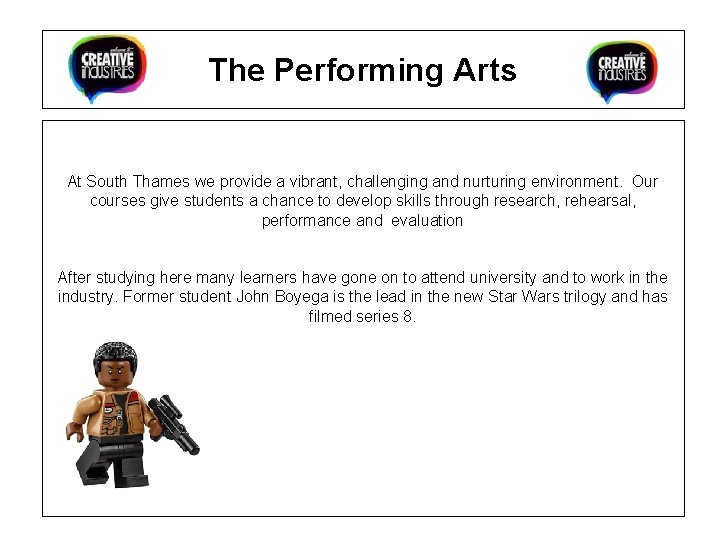 The Performing Arts At South Thames we provide a vibrant, challenging and nurturing environment.