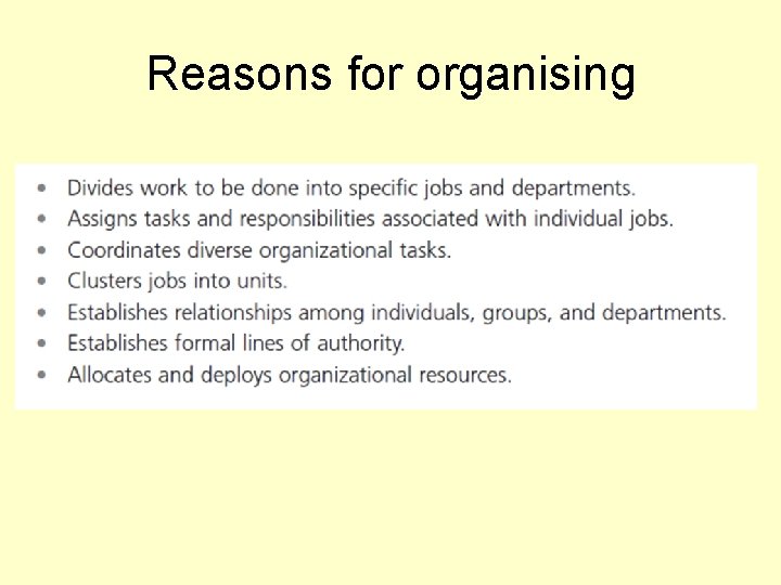 Reasons for organising 