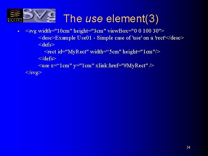The use element(3) § <svg width="10 cm" height="3 cm" view. Box="0 0 100 30">
