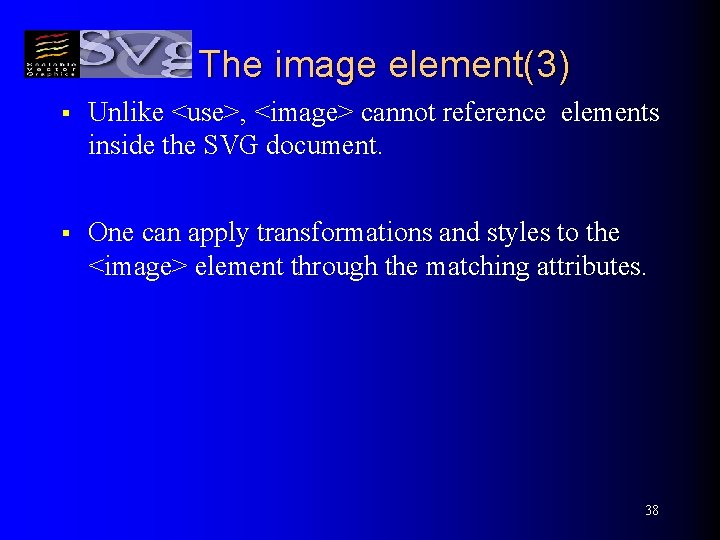 The image element(3) § Unlike <use>, <image> cannot reference elements inside the SVG document.