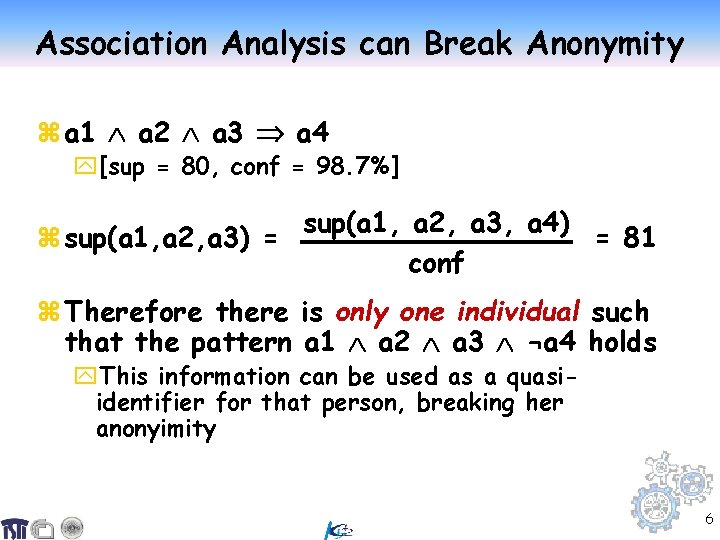 Association Analysis can Break Anonymity z a 1 a 2 a 3 a 4