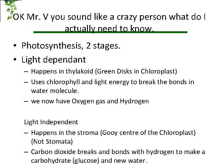 OK Mr. V you sound like a crazy person what do I actually need