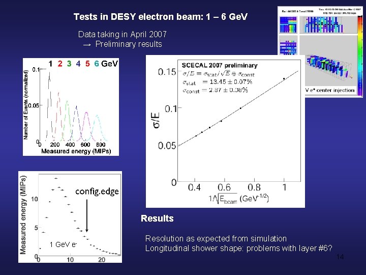 Tests in DESY electron beam: 1 – 6 Ge. V Data taking in April