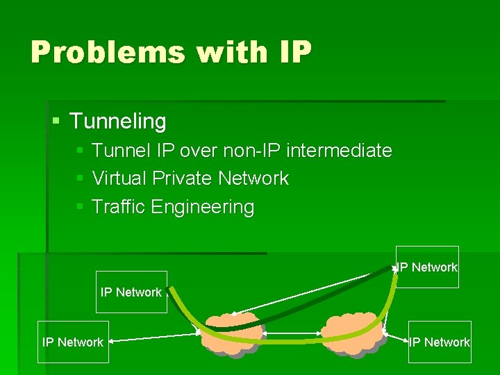 Problems with IP § Tunneling § Tunnel IP over non-IP intermediate § Virtual Private