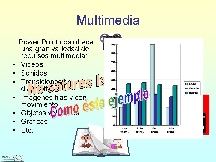 Multimedia • • Power Point nos ofrece una gran variedad de recursos multimedia: Videos