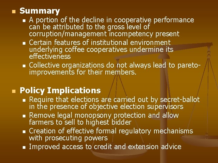 n Summary n n A portion of the decline in cooperative performance can be