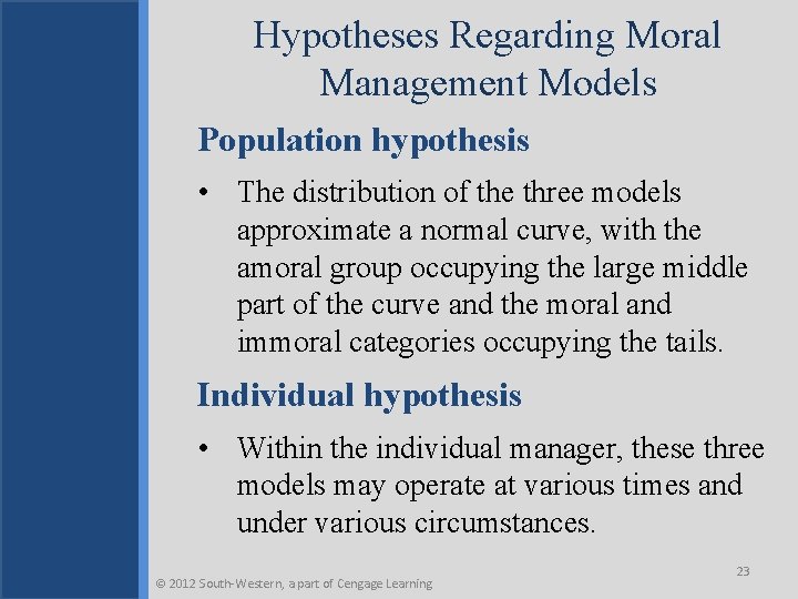 Hypotheses Regarding Moral Management Models Population hypothesis • The distribution of the three models