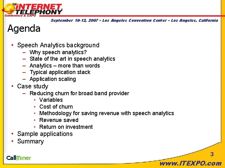 Agenda September 10 -12, 2007 • Los Angeles Convention Center • Los Angeles, California
