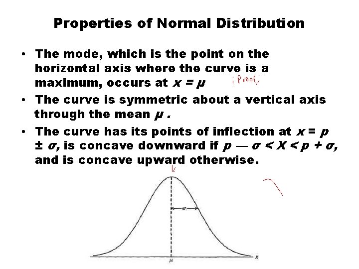 Properties of Normal Distribution • The mode, which is the point on the horizontal