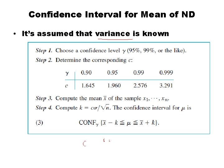Confidence Interval for Mean of ND • It’s assumed that variance is known 