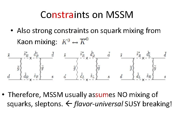 Constraints on MSSM • Also strong constraints on squark mixing from Kaon mixing: •