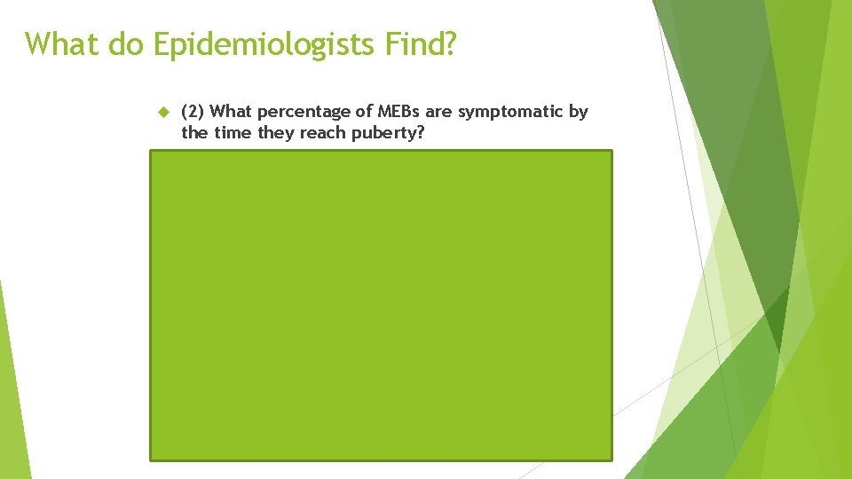 What do Epidemiologists Find? (2) What percentage of MEBs are symptomatic by the time