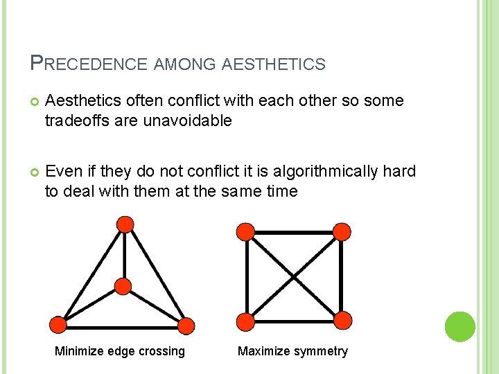 PRECEDENCE AMONG AESTHETICS Aesthetics often conflict with each other so some tradeoffs are unavoidable