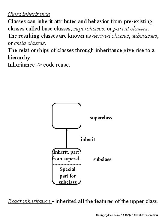 Class inheritance Classes can inherit attributes and behavior from pre-existing classes called base classes,